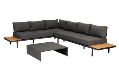 Gartenecksofa Bari mit Kissen und Couchtisch, Dunkelgrau 295x230x75 cm