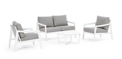 Gartenlounge Sirenus 4er-Set, Weiß Sofa: 132x89x85 cm / Sessel: 69x89x85 cm / Tisch: