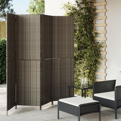 Paravent 4-tlg. Grau Poly Rattan