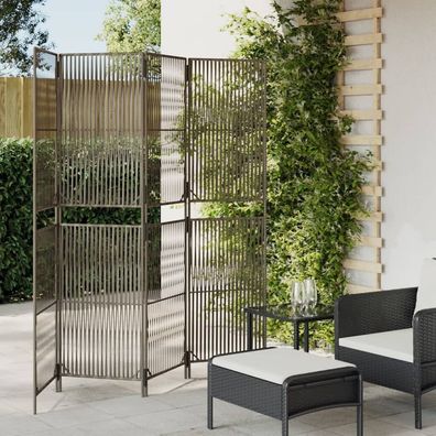 Paravent 4-tlg. Grau Poly Rattan