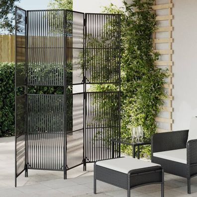 Paravent 4-tlg. Schwarz Poly Rattan