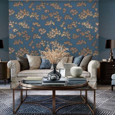 DUTCH Wallcoverings Tapete Kiefer-Motiv Golden und Blau