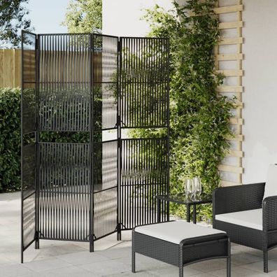 Paravent 4-tlg. Schwarz Poly Rattan