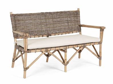 Gartenbank Tarifa aus Rattan mit Kissen 123x70x80 cm