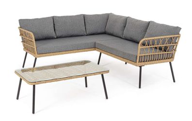 Gartenlounge Burrel aus Metall, Natur Sofa: 189x175x66 cm / Tisch: 100x60x35 cm