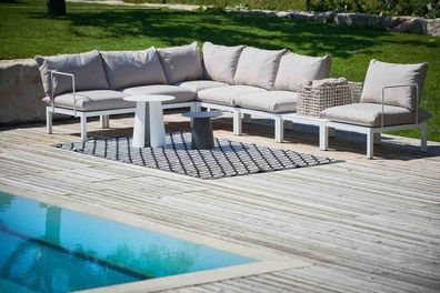 Gartenlounge Domino 6er-Set mit Ablage, Weiß/Weiß