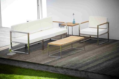 Couchtisch Lux aus Teakholz und Edelstahl 120x44x37 cm