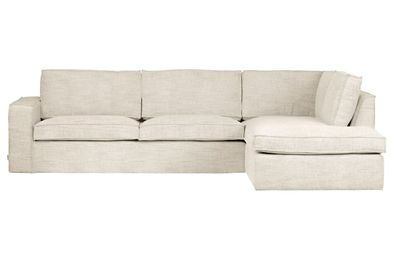 Ecksofa Hajo aus Melange-Gewebe Rechts, Creme 283x63/197x84 cm