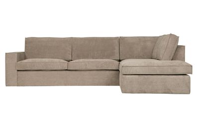 Ecksofa Hajo aus Ribcord Rechts, Taupe 283x63/197x84 cm