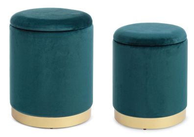 Pouf Polina 2er-Set in Samt-Optik, Blau 32x32x38 / 36x36x45 cm