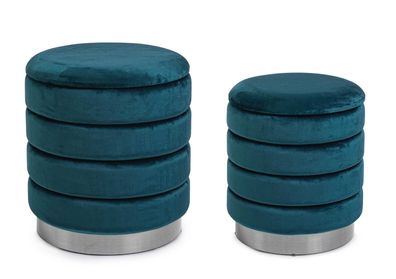 Pouf Darina 2er-Set in Samt-Optik, Blau 36x36x38 cm / 40x40x44 cm