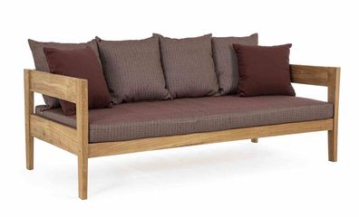 Gartensofa Kobo aus Teakholz, Weinrot 190x90x79 cm