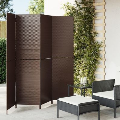 Paravent 4-tlg. Braun Poly Rattan