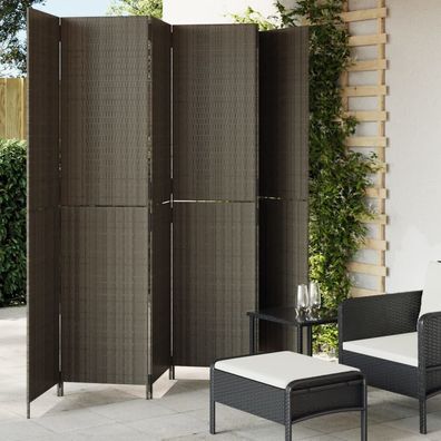 Paravent 6-tlg. Grau Poly Rattan