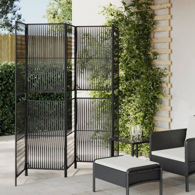 Paravent 5-tlg. Schwarz Poly Rattan