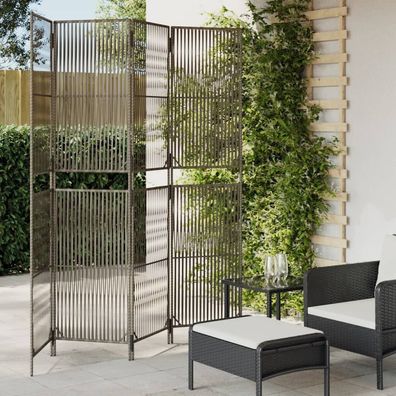 Paravent 4-tlg. Grau Poly Rattan