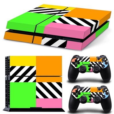 OTB - Aufkleberset kompatibel zu Playstation 4 / PS4 - Squares and Stripes