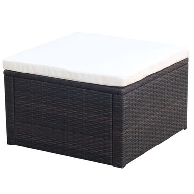 Hocker mit Kissen Poly Rattan 53×53×30 cm Braun