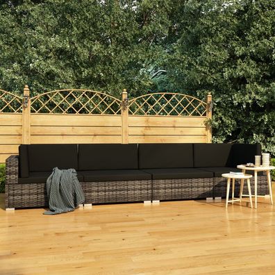 vidaXL 4-tlg. Garten-Sofagarnitur mit Auflagen Poly Rattan Grau