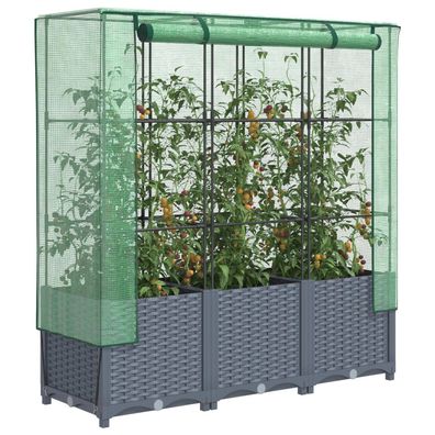 vidaXL Hochbeet mit Gewächshaus-Aufsatz Rattan-Optik 120x40x138 cm