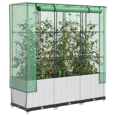 vidaXL Hochbeet mit Gewächshaus-Aufsatz Rattan-Optik 120x40x138 cm