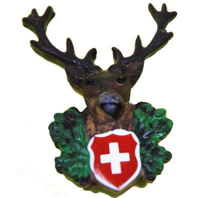 Kühlschrank Magnet Hirschkopf Schweizerflagge in der Mitte 5cmx4cm