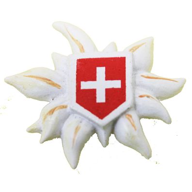 Kühlschrank Magnet in Edelweiß Design mit Schweizerflagge 3cm x 4cm