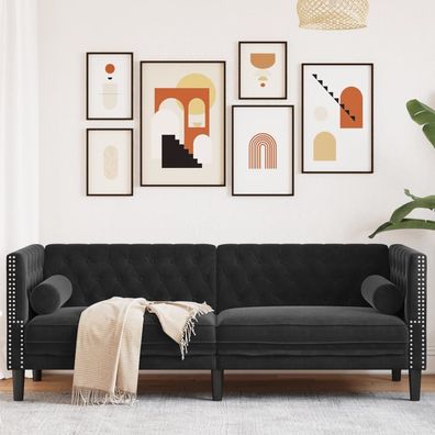 vidaXL Chesterfield-Sofa mit Nackenrollen 3-Sitzer Schwarz Samt
