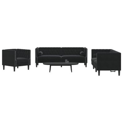 vidaXL 3-tlg. Chesterfield-Sofa-Set mit Nackenrollen Schwarz Samt