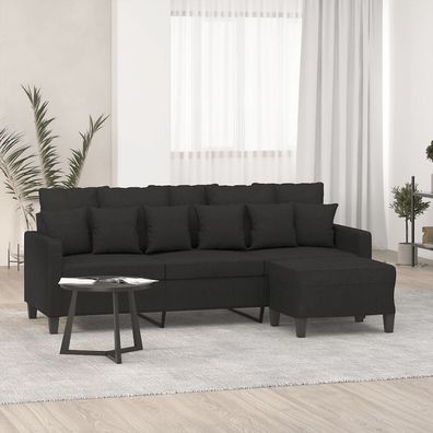 vidaXL 3-Sitzer-Sofa mit Hocker Schwarz 180 cm Stoff