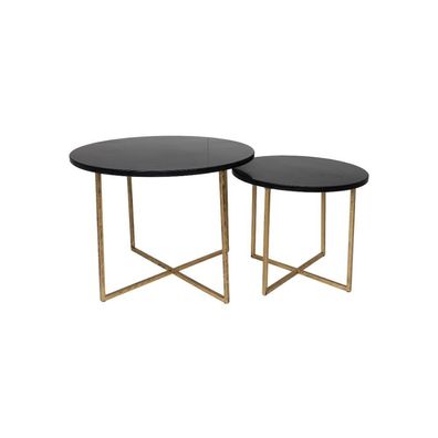 HSM Collection - Runder Beistelltisch, 2er-Set, ø61 x 45/ø 46 x 39, Schwarz/Gold, M