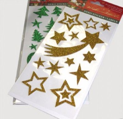 10 Karten Glitter Stern Tannenbaum ca.130 Sticker zum kleben 62730*