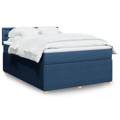 Boxspring Met Matras Stof Blauw 140 x 200 cm