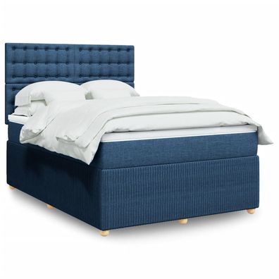 Boxspring Met Matras Stof Kleurig Blauw 140 x 200 cm