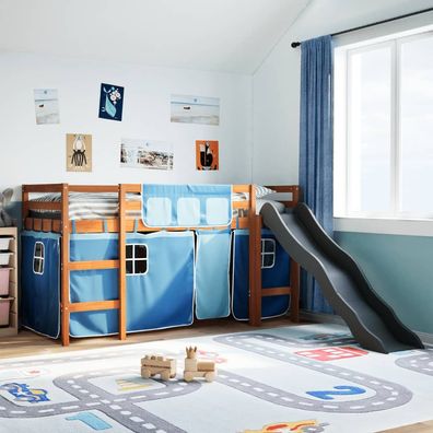 Hochbett für Kinder mit Vorhängen aus Kiefernholz