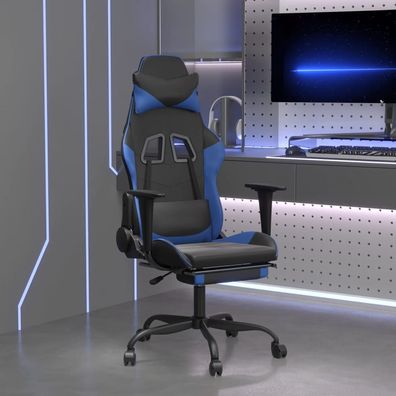 vidaXL Gaming-Stuhl mit Massage & Fußstütze Schwarz & Blau Kunstleder