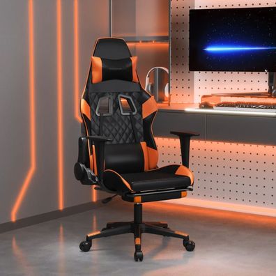 vidaXL Gaming-Stuhl mit Massage & Fußstütze Schwarz Orange Kunstleder