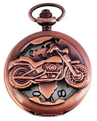 Analog Taschenuhr "Motorrad" kupferfarbig Arabische Ziffern Quartz