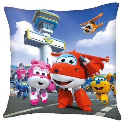 Flughafen | Kinder Deko-Kissen 40 x 40 cm | Super Wings | Wende-Motiv