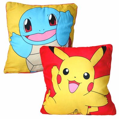 Pikachu & Schiggy | Pokemon | 40 x 40 cm Deko-Kissen | Wende-Motiv