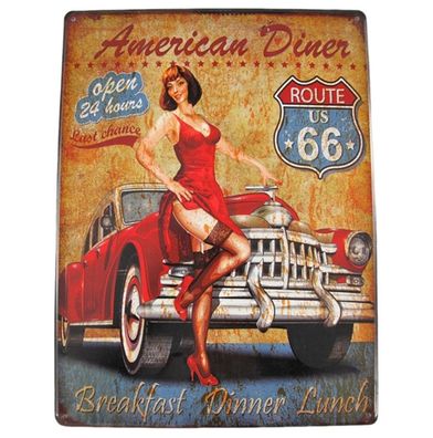 Blechschild, Reklameschild American Diner, Route 66, Kneipen Schild, 40x30 cm