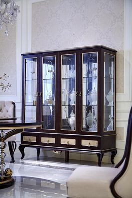 Klassische Vitrine Schrank Italienische Möbel Vitrinenschrank Vitrinen Glas Neu