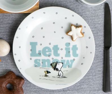 Peanuts Snoopy Porzellan Teller Tasse Müslischale Winter - Let it Snow