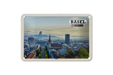 Blechschild 18 x 12 cm Reise Motiv: Basel Schweiz Skyline