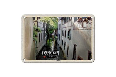 Blechschild 18 x 12 cm Reise Motiv: Basel Schweiz St. Alban-Tal Gebäude