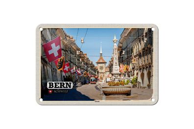 Blechschild 18 x 12 cm Reise Motiv: Bern Schweiz Altstadt Flaggen