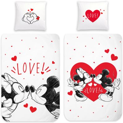 Minnie Mouse und Mickey Mouse Love Bettwäsche Linon / Renforcé