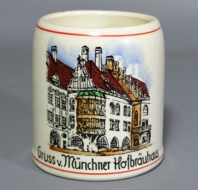 Tineff Porzellan Andenkenkrug Gruss v. Münchner Hofbräuhaus München Motiv 1/8 L