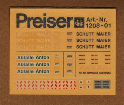 Preiser H0 1:87 Decals Aufkleber Nr.1208-1 Mercedes Container LKW NEU Unbenutzt