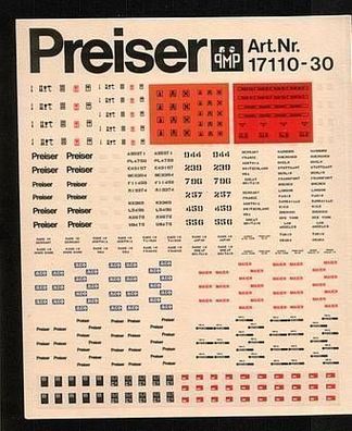 Preiser H0 1:87 Decals Naßschiebebebilder Nr. 17110-30 Warntafeln Zeichen usw. NEU